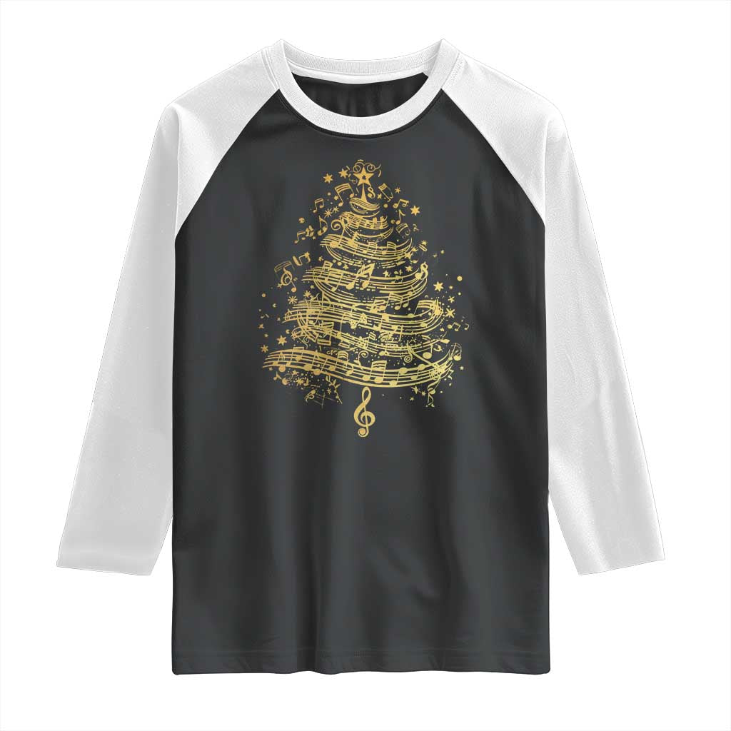 Music Christmas Tree Raglan Shirt Musician Music Lover Gift TS10 Black White Print Your Wear