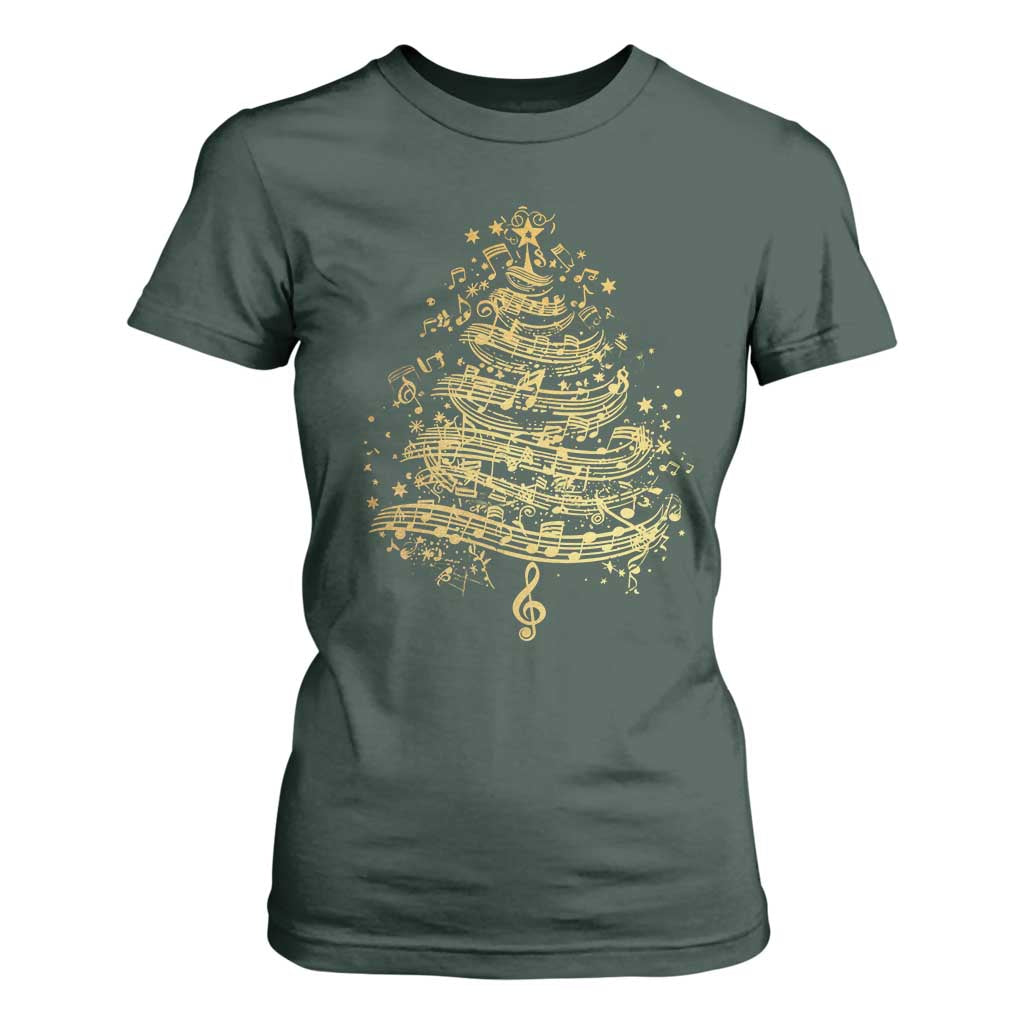 Music Christmas Tree T Shirt For Women Musician Music Lover Gift TS10 Dark Forest Green Print Your Wear