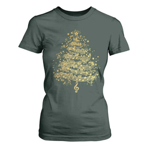 Music Christmas Tree T Shirt For Women Musician Music Lover Gift TS10 Dark Forest Green Print Your Wear