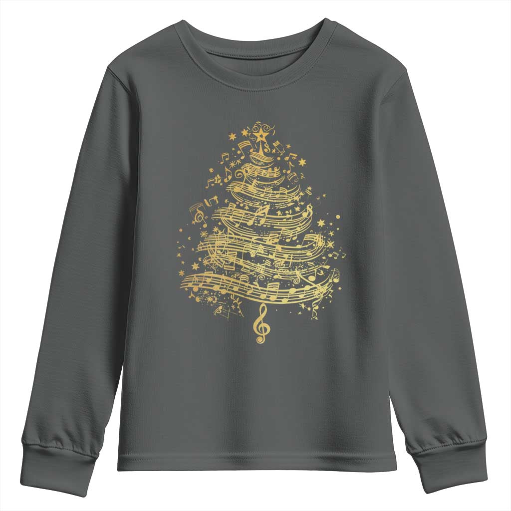 Music Christmas Tree Youth Sweatshirt Musician Music Lover Gift TS10 Dark Heather Print Your Wear