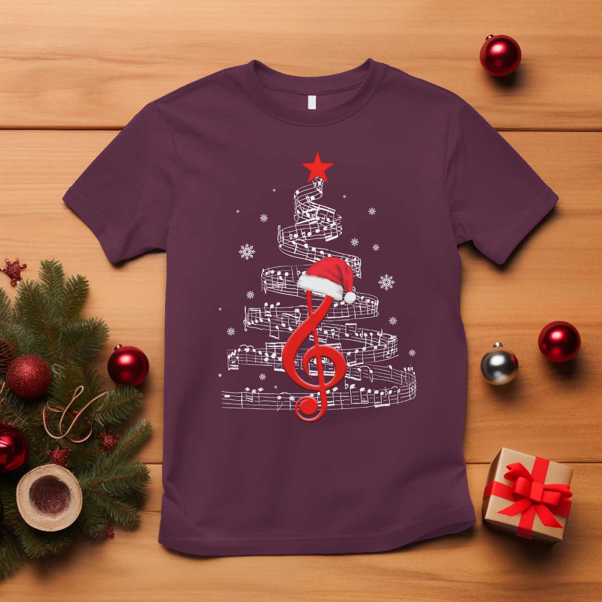 Christmas Tree Music T Shirt Musician Music Lover Gift TS10 Maroon Print Your Wear