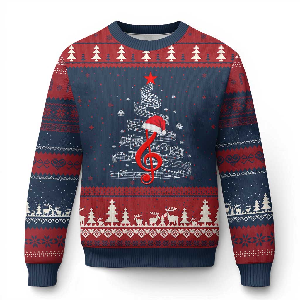 Xmas Tree Music Ugly Christmas Sweater Musician Music Lover Gift TS10 Navy Red Print Your Wear