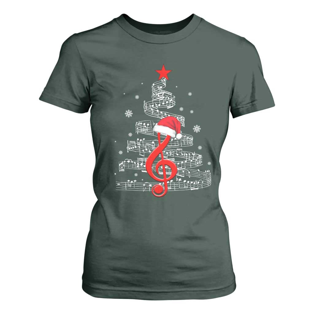 Christmas Tree Music T Shirt For Women Musician Music Lover Gift TS10 Dark Forest Green Print Your Wear