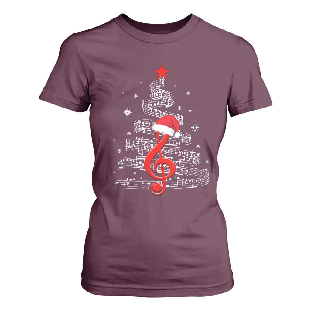 Christmas Tree Music T Shirt For Women Musician Music Lover Gift TS10 Maroon Print Your Wear