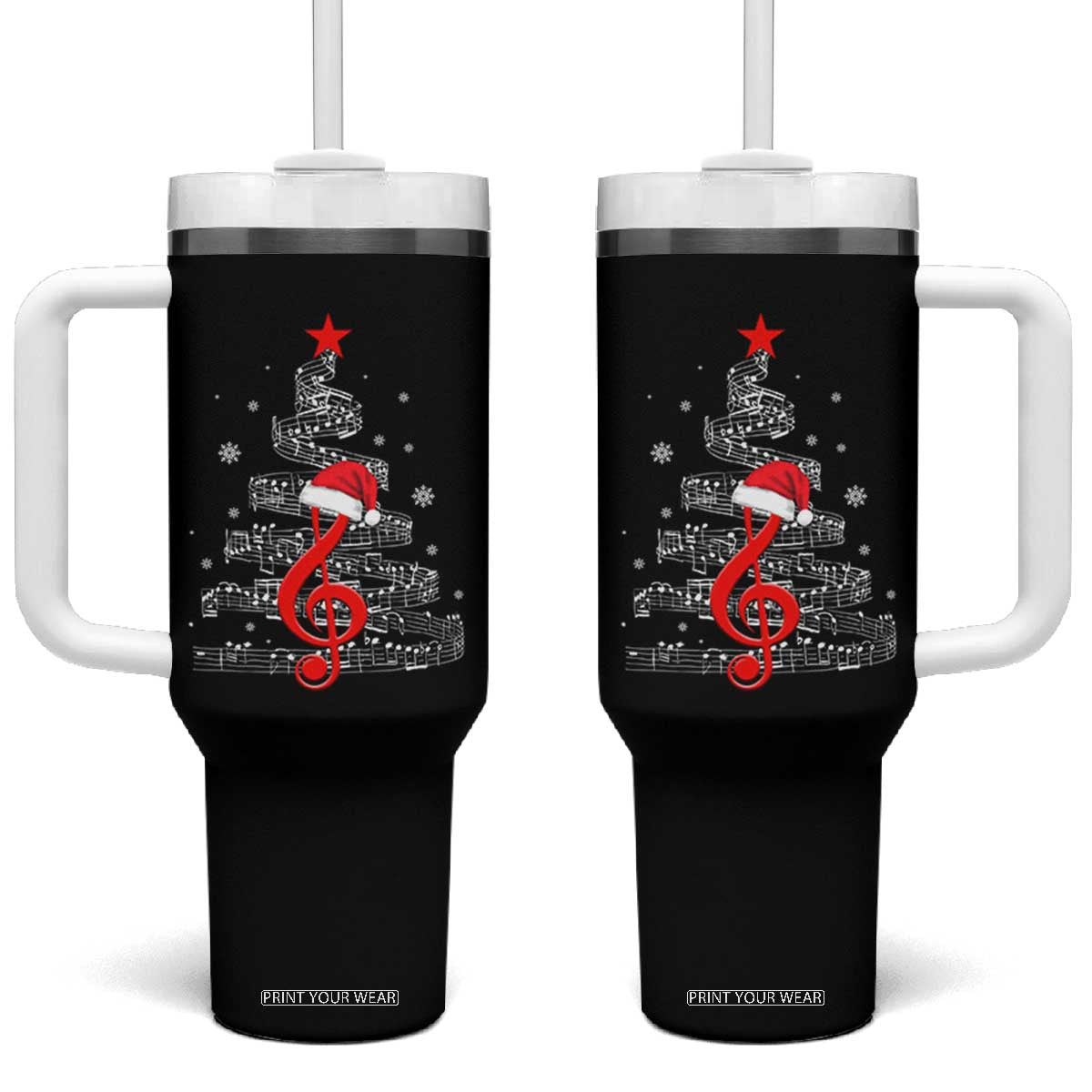 Christmas Tree Music Tumbler With Handle Musician Music Lover Gift TS10 One Size: 40 oz Black Print Your Wear