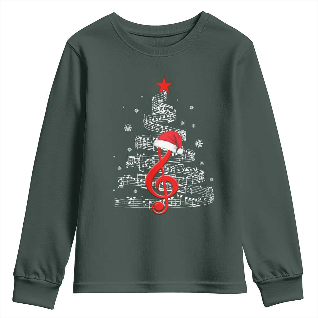 Christmas Tree Music Youth Sweatshirt Musician Music Lover Gift TS10 Dark Forest Green Print Your Wear
