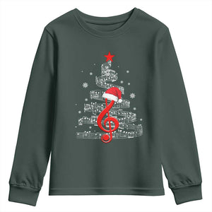 Christmas Tree Music Youth Sweatshirt Musician Music Lover Gift TS10 Dark Forest Green Print Your Wear