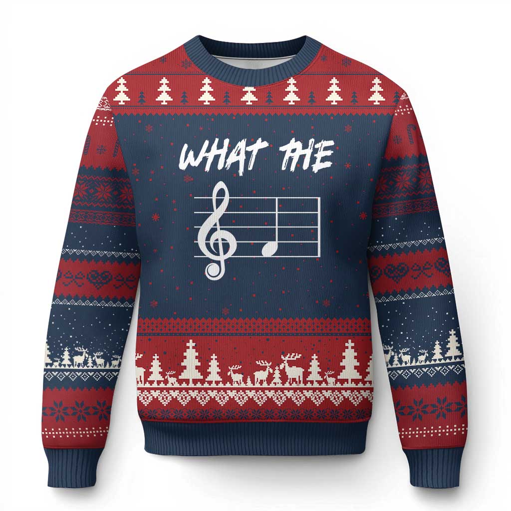 Funny What The F Musical Note Ugly Christmas Sweater Funny Musician Gift TS10 Navy Red Print Your Wear