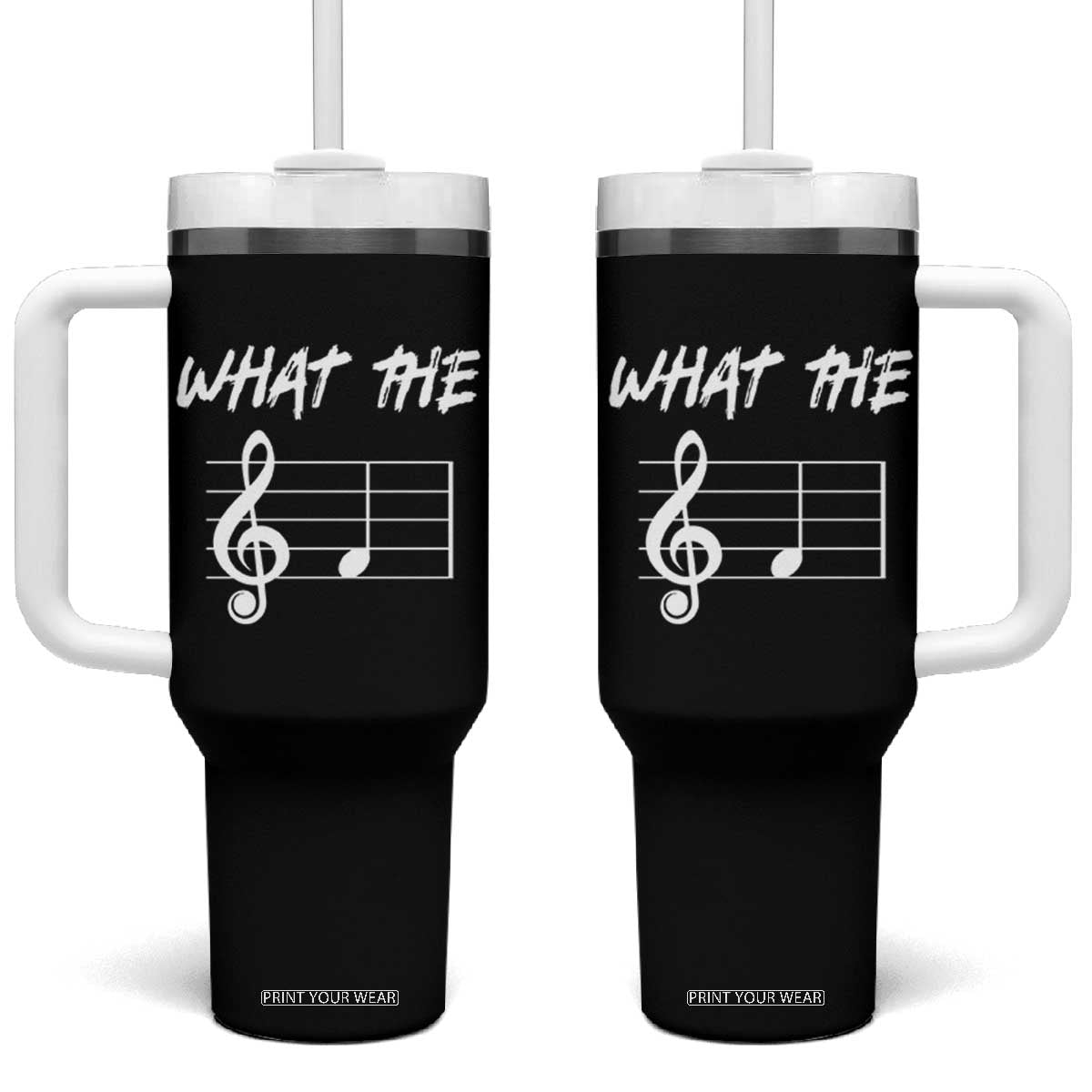 Funny What The F Musical Note Tumbler With Handle Funny Musician Gift TS10 One Size: 40 oz Black Print Your Wear