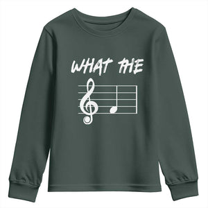 Funny What The F Musical Note Youth Sweatshirt Funny Musician Gift TS10 Dark Forest Green Print Your Wear