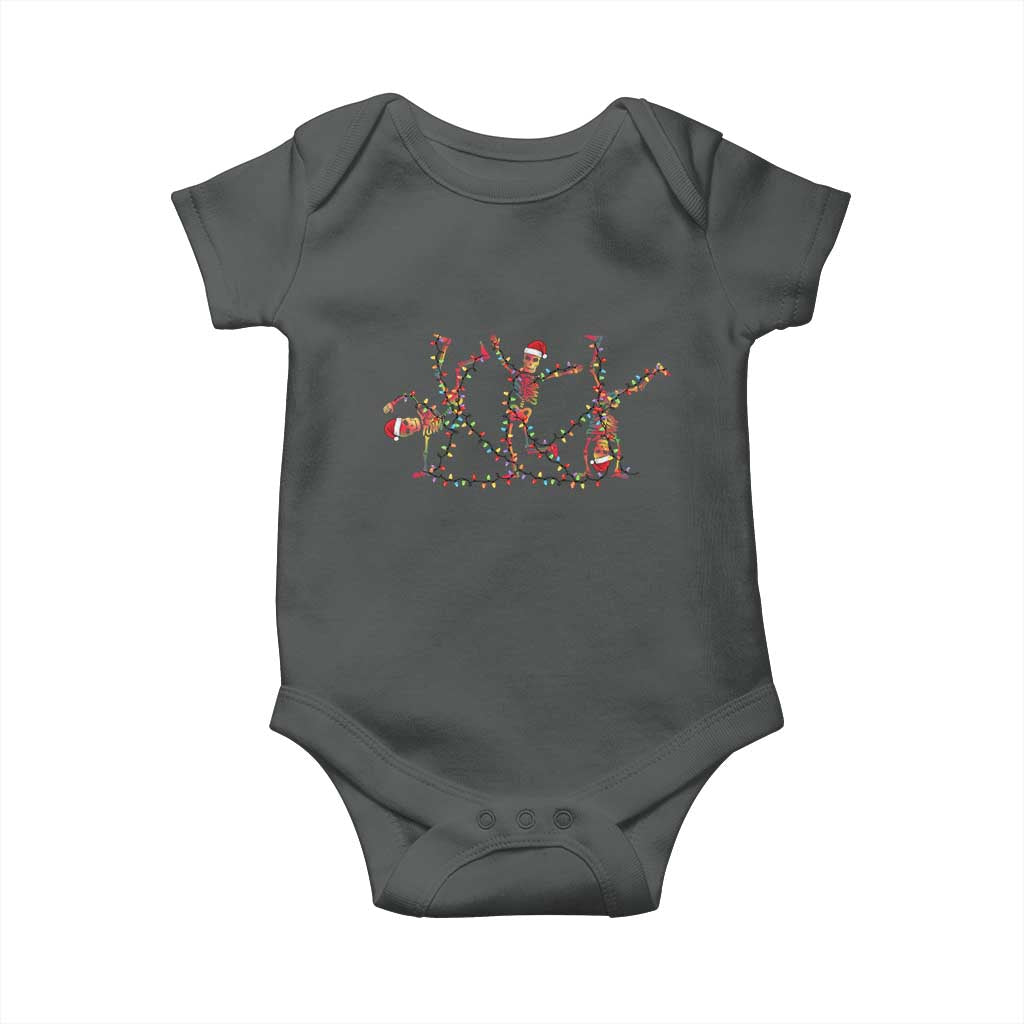 Subtle FDT Christmas Skeleton Baby Onesie Hidden Message Funny Political Satire Dancing Skeletons TS10 Dark Heather Print Your Wear