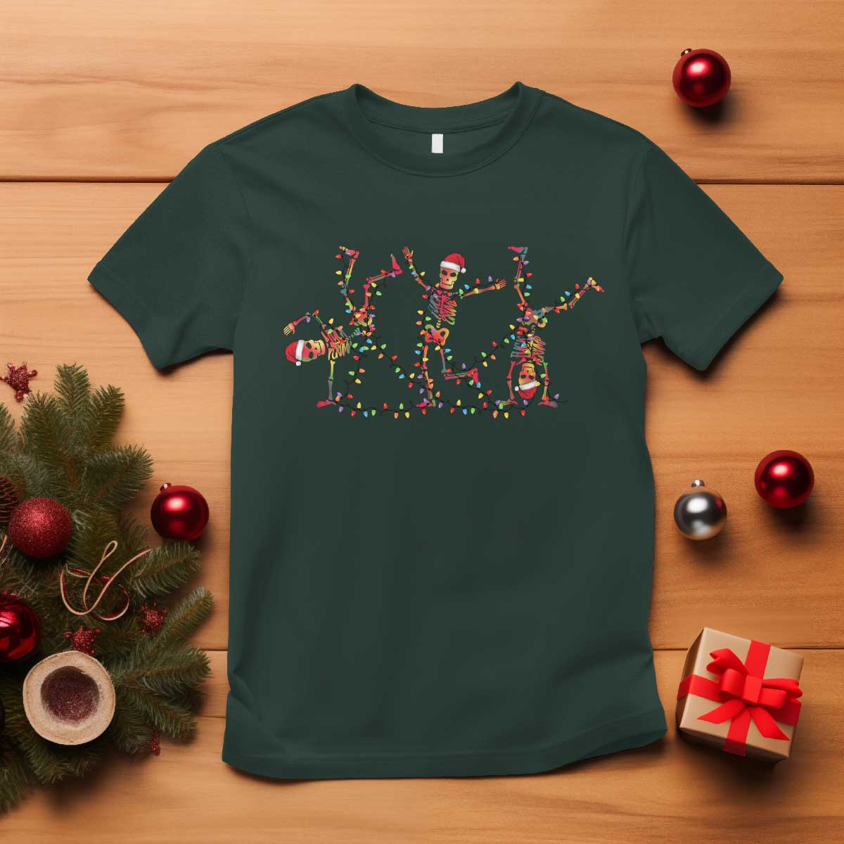 Subtle FDT Christmas Skeleton T Shirt Hidden Message Funny Political Satire Dancing Skeletons TS10 Dark Forest Green Print Your Wear