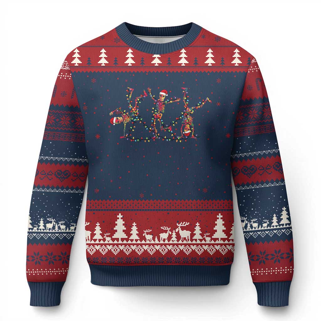 Subtle FDT Xmas Skeleton Ugly Christmas Sweater Hidden Message Funny Political Satire Dancing Skeletons TS10 Navy Red Print Your Wear