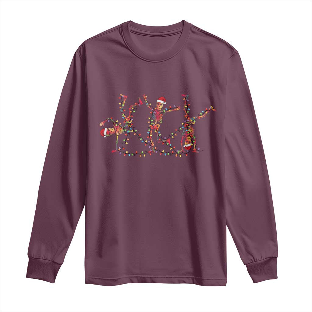Subtle FDT Christmas Skeleton Long Sleeve Shirt Hidden Message Funny Political Satire Dancing Skeletons TS10 Maroon Print Your Wear
