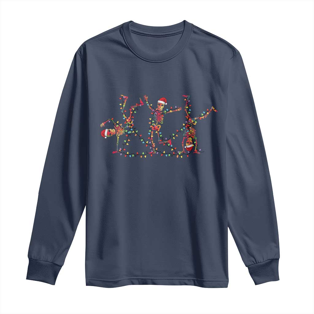 Subtle FDT Christmas Skeleton Long Sleeve Shirt Hidden Message Funny Political Satire Dancing Skeletons TS10 Navy Print Your Wear