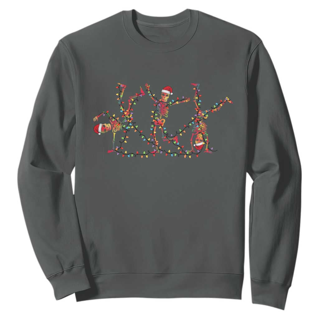 Subtle FDT Christmas Skeleton Sweatshirt Hidden Message Funny Political Satire Dancing Skeletons TS10 Dark Heather Print Your Wear