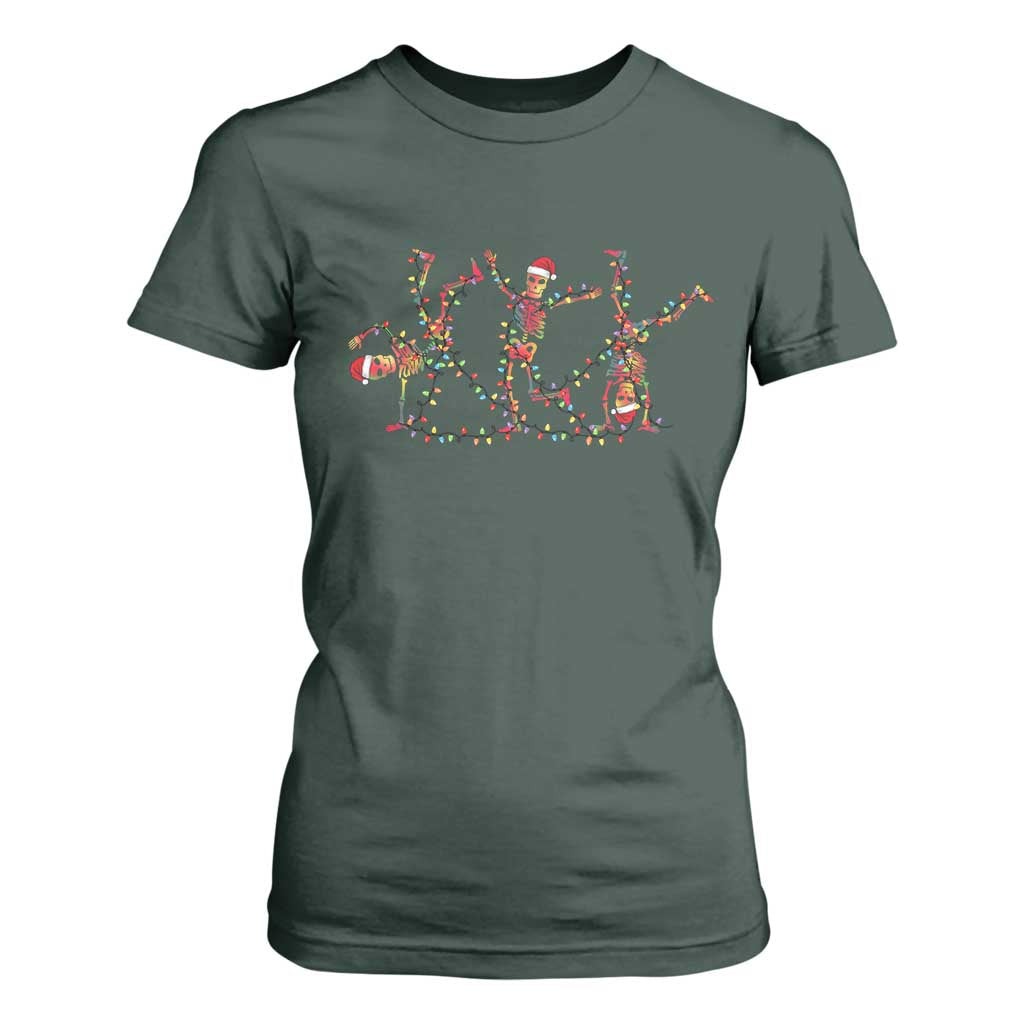 Subtle FDT Christmas Skeleton T Shirt For Women Hidden Message Funny Political Satire Dancing Skeletons TS10 Dark Forest Green Print Your Wear