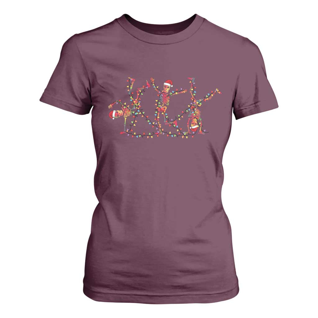 Subtle FDT Christmas Skeleton T Shirt For Women Hidden Message Funny Political Satire Dancing Skeletons TS10 Maroon Print Your Wear