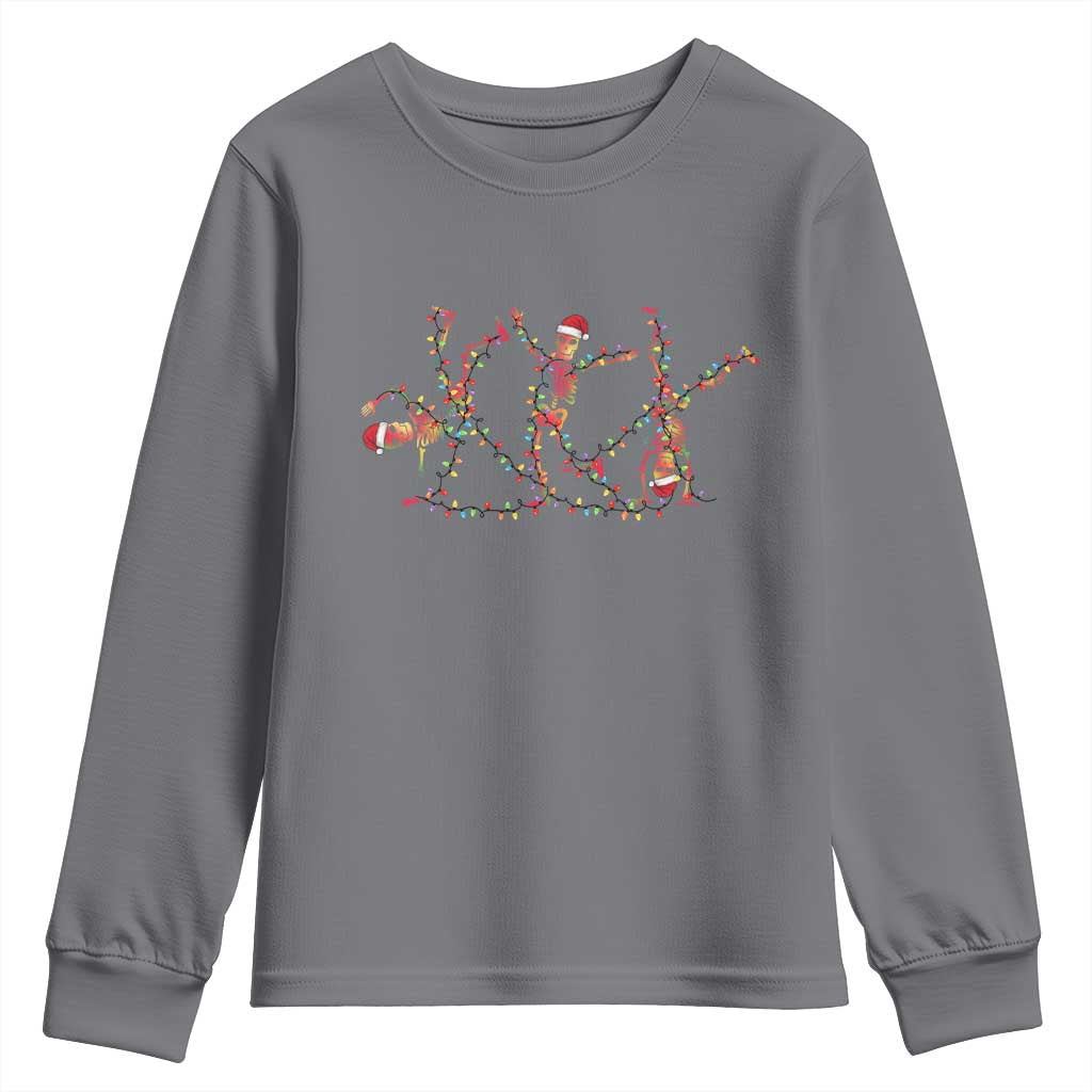 Subtle FDT Christmas Skeleton Youth Sweatshirt Hidden Message Funny Political Satire Dancing Skeletons TS10 Charcoal Print Your Wear