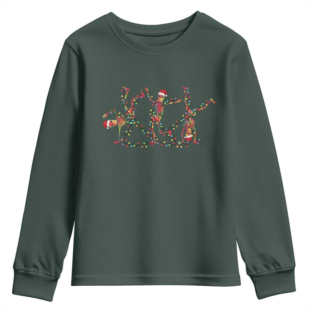 Subtle FDT Christmas Skeleton Youth Sweatshirt Hidden Message Funny Political Satire Dancing Skeletons TS10 Dark Forest Green Print Your Wear