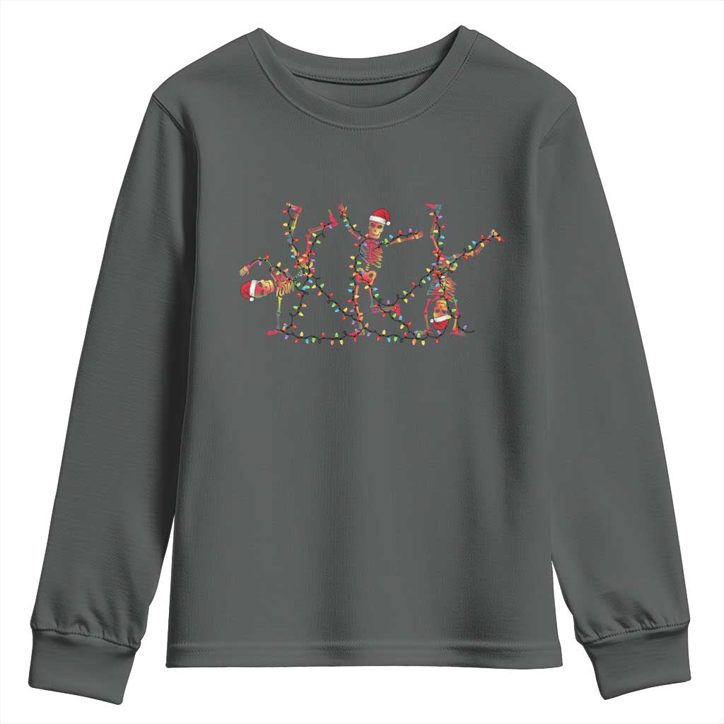 Subtle FDT Christmas Skeleton Youth Sweatshirt Hidden Message Funny Political Satire Dancing Skeletons TS10 Dark Heather Print Your Wear