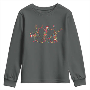 Subtle FDT Christmas Skeleton Youth Sweatshirt Hidden Message Funny Political Satire Dancing Skeletons TS10 Dark Heather Print Your Wear