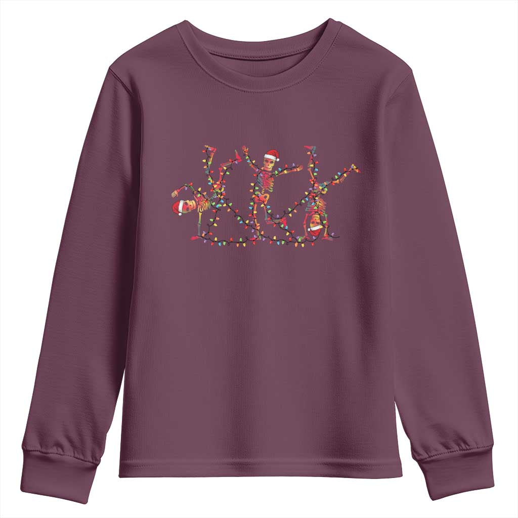 Subtle FDT Christmas Skeleton Youth Sweatshirt Hidden Message Funny Political Satire Dancing Skeletons TS10 Maroon Print Your Wear