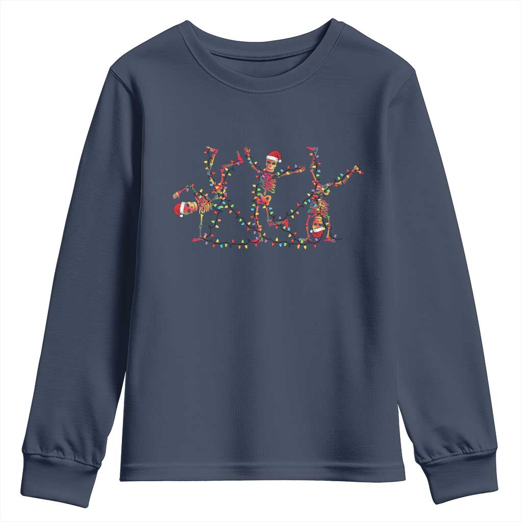 Subtle FDT Christmas Skeleton Youth Sweatshirt Hidden Message Funny Political Satire Dancing Skeletons TS10 Navy Print Your Wear