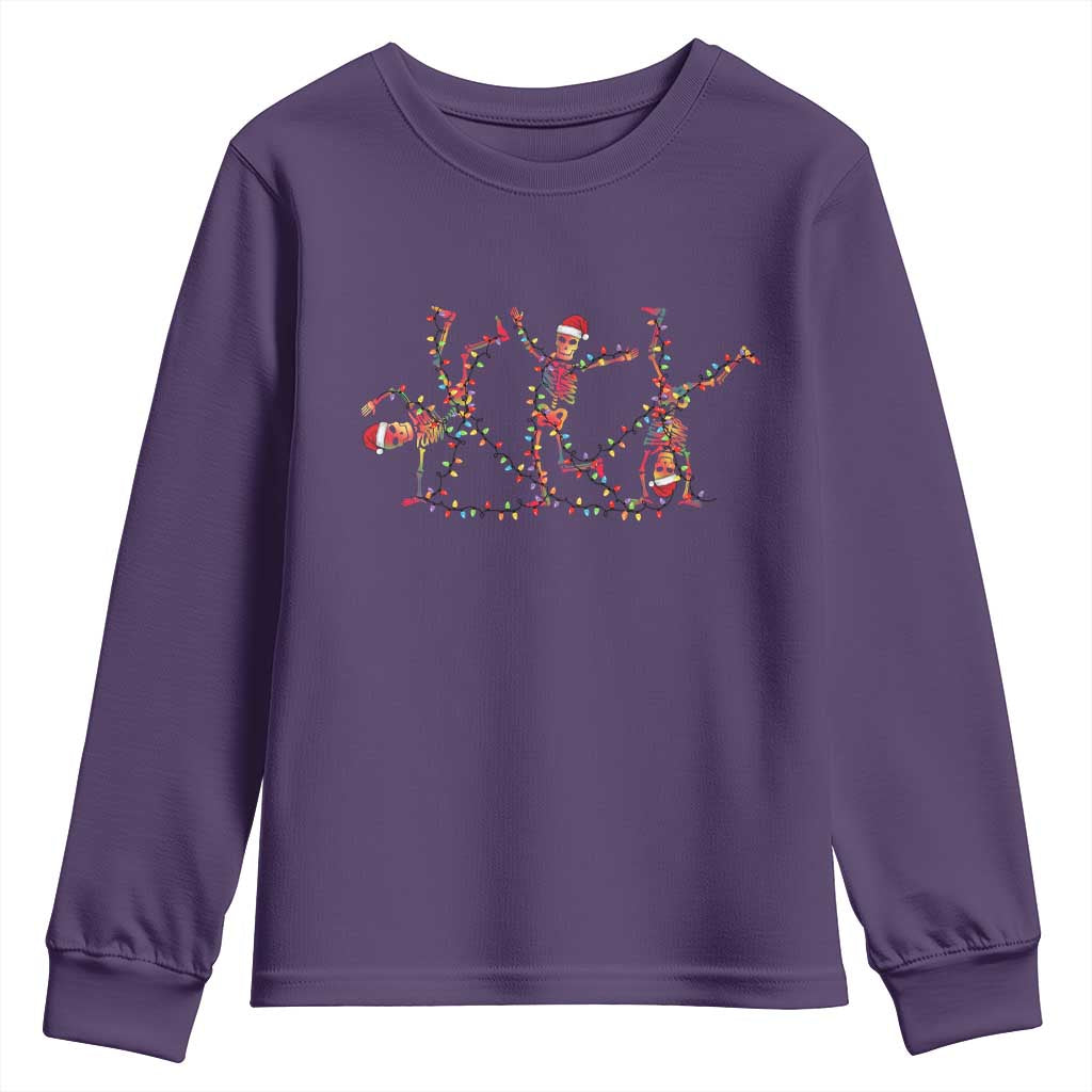 Subtle FDT Christmas Skeleton Youth Sweatshirt Hidden Message Funny Political Satire Dancing Skeletons TS10 Purple Print Your Wear