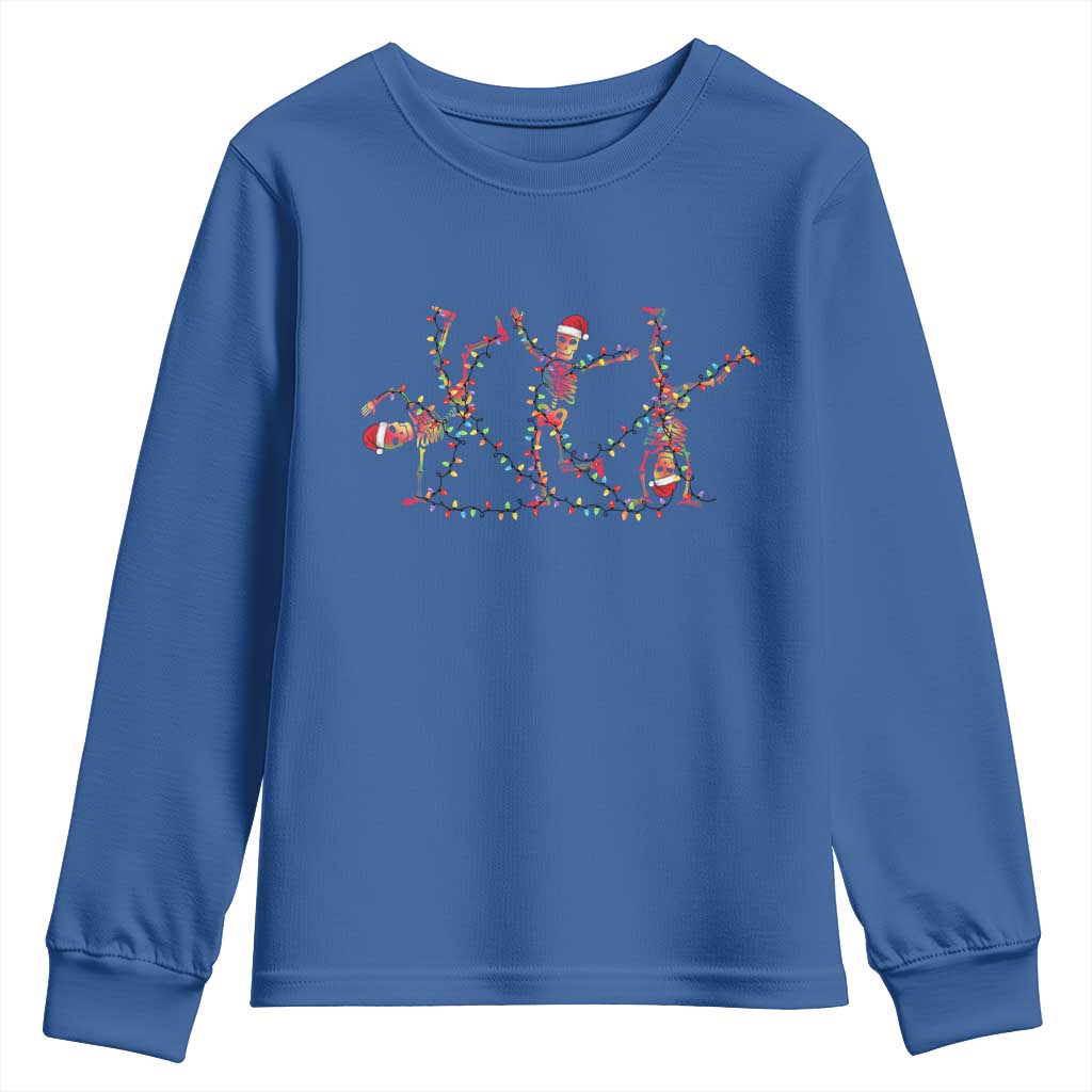Subtle FDT Christmas Skeleton Youth Sweatshirt Hidden Message Funny Political Satire Dancing Skeletons TS10 Royal Blue Print Your Wear