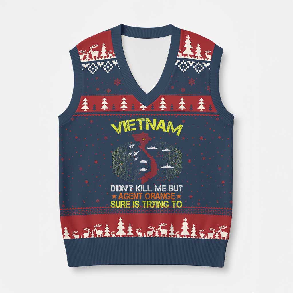 Agent Orange Dioxin V-Neck Knit Sweater Vest Vietnam Veteran Vet Gifts TS10 Navy Red Print Your Wear