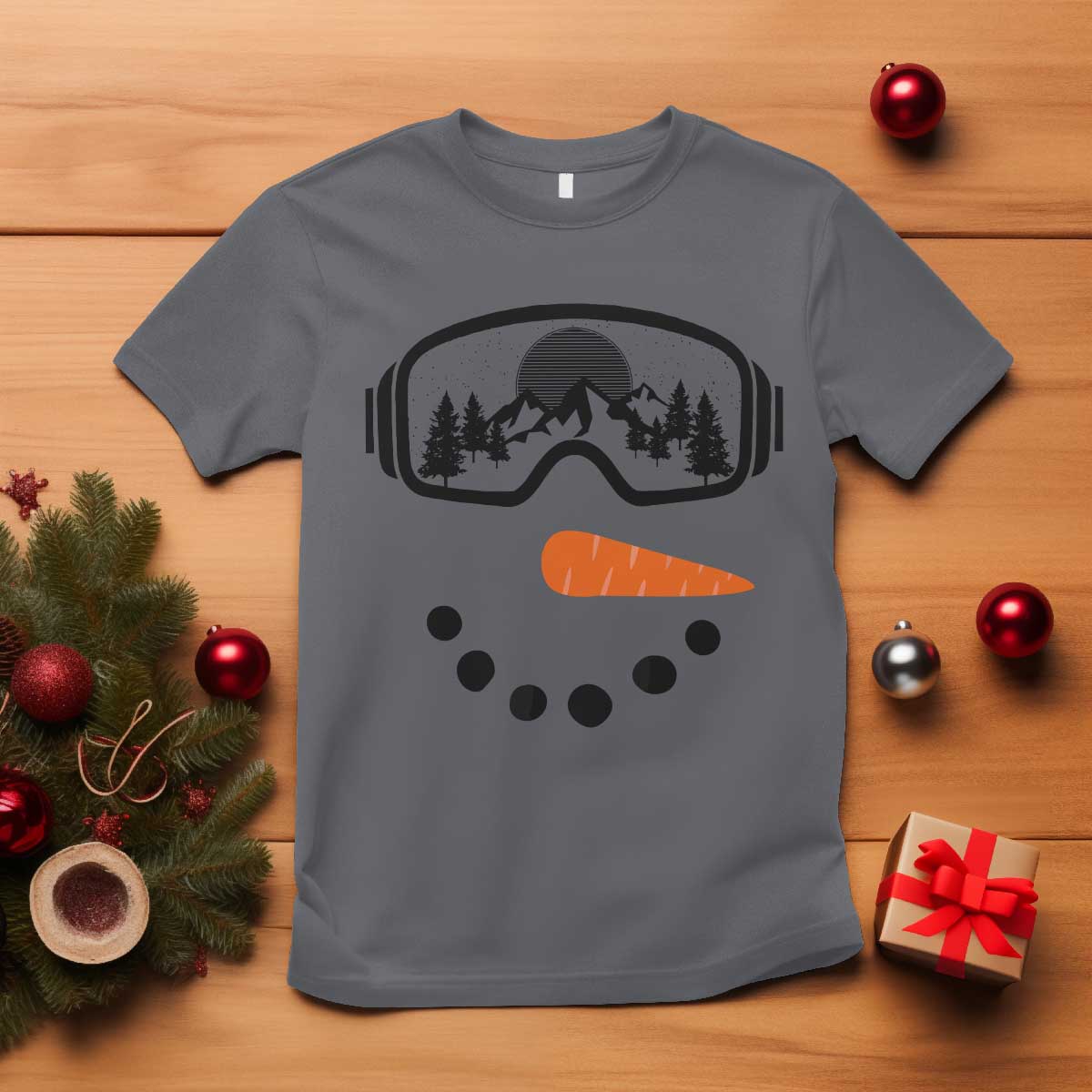 Ski Snowboard Snowman Face T Shirt Goggles Skiing Snow Ski Lover Skier TS10 Charcoal Print Your Wear