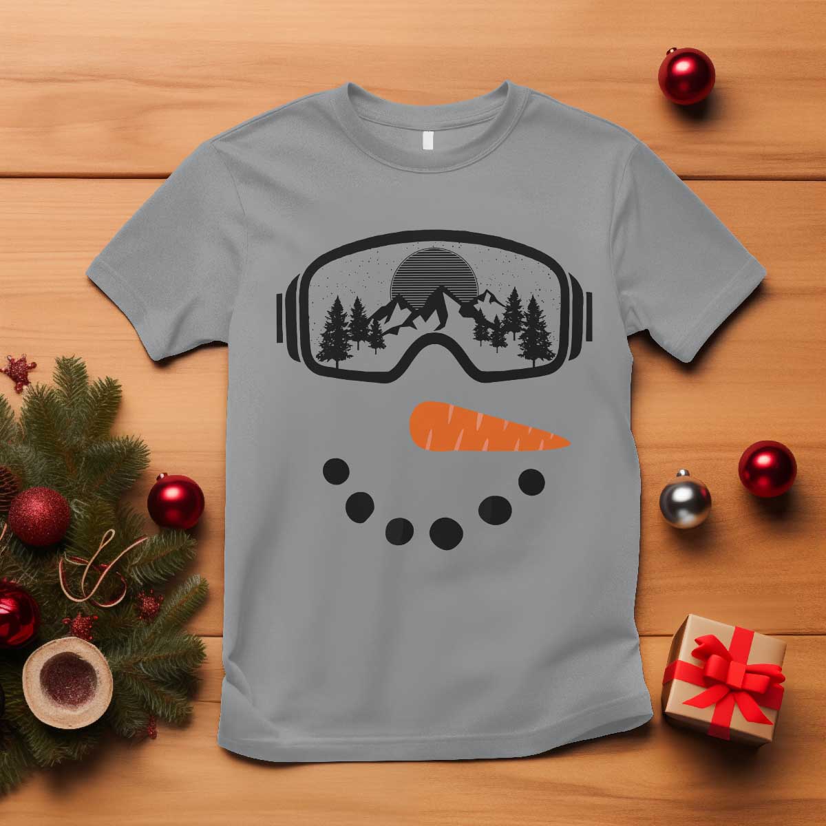Ski Snowboard Snowman Face T Shirt Goggles Skiing Snow Ski Lover Skier TS10 Sport Gray Print Your Wear