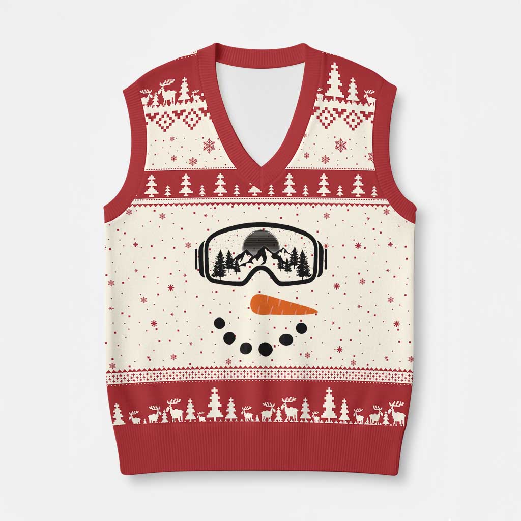Ski Snowboard Snowman Face V-Neck Knit Sweater Vest Goggles Skiing Snow Ski Lover Skier TS10 Beige Red Print Your Wear