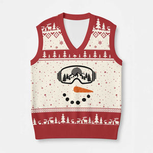 Ski Snowboard Snowman Face V-Neck Knit Sweater Vest Goggles Skiing Snow Ski Lover Skier TS10 Beige Red Print Your Wear