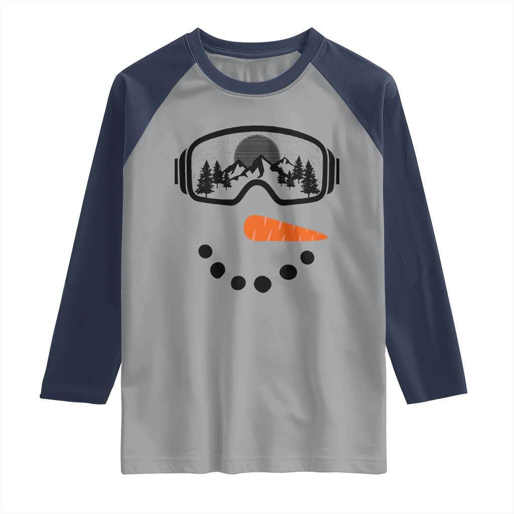 Ski Snowboard Snowman Face Raglan Shirt Goggles Skiing Snow Ski Lover Skier TS10 Sport Gray Navy Print Your Wear