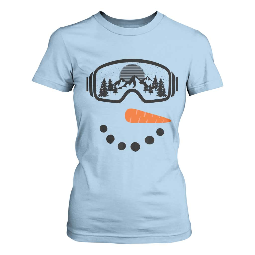 Ski Snowboard Snowman Face T Shirt For Women Goggles Skiing Snow Ski Lover Skier TS10 Light Blue Print Your Wear