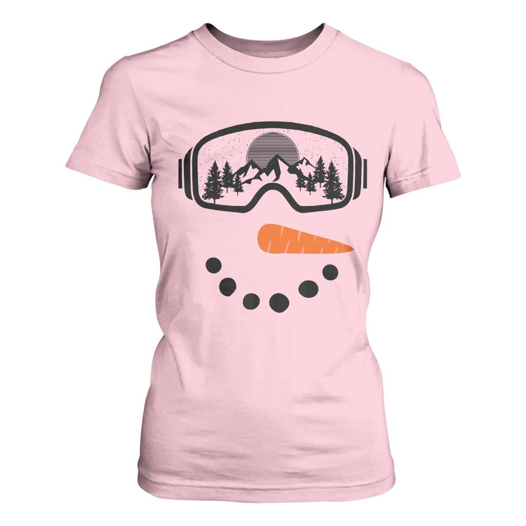 Ski Snowboard Snowman Face T Shirt For Women Goggles Skiing Snow Ski Lover Skier TS10 Light Pink Print Your Wear