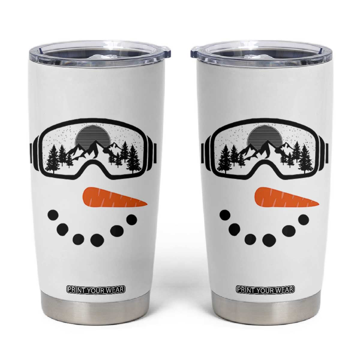 Ski Snowboard Snowman Face Tumbler Cup Goggles Skiing Snow Ski Lover Skier TS10 White Print Your Wear