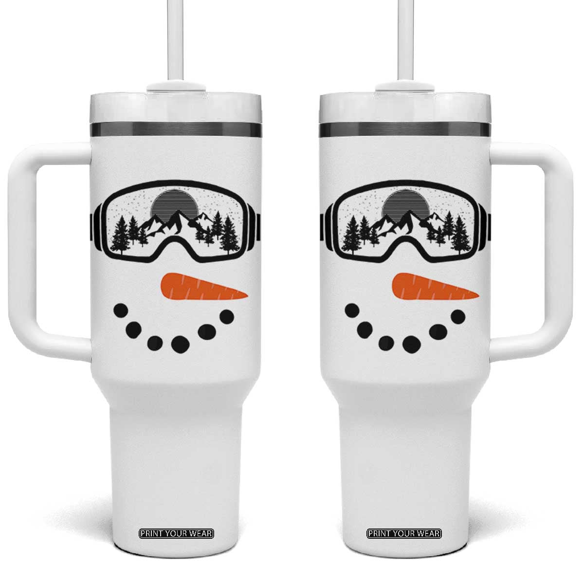 Ski Snowboard Snowman Face Tumbler With Handle Goggles Skiing Snow Ski Lover Skier TS10 One Size: 40 oz White Print Your Wear