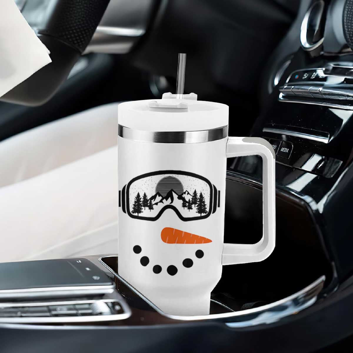 Ski Snowboard Snowman Face Tumbler With Handle Goggles Skiing Snow Ski Lover Skier TS10 Print Your Wear