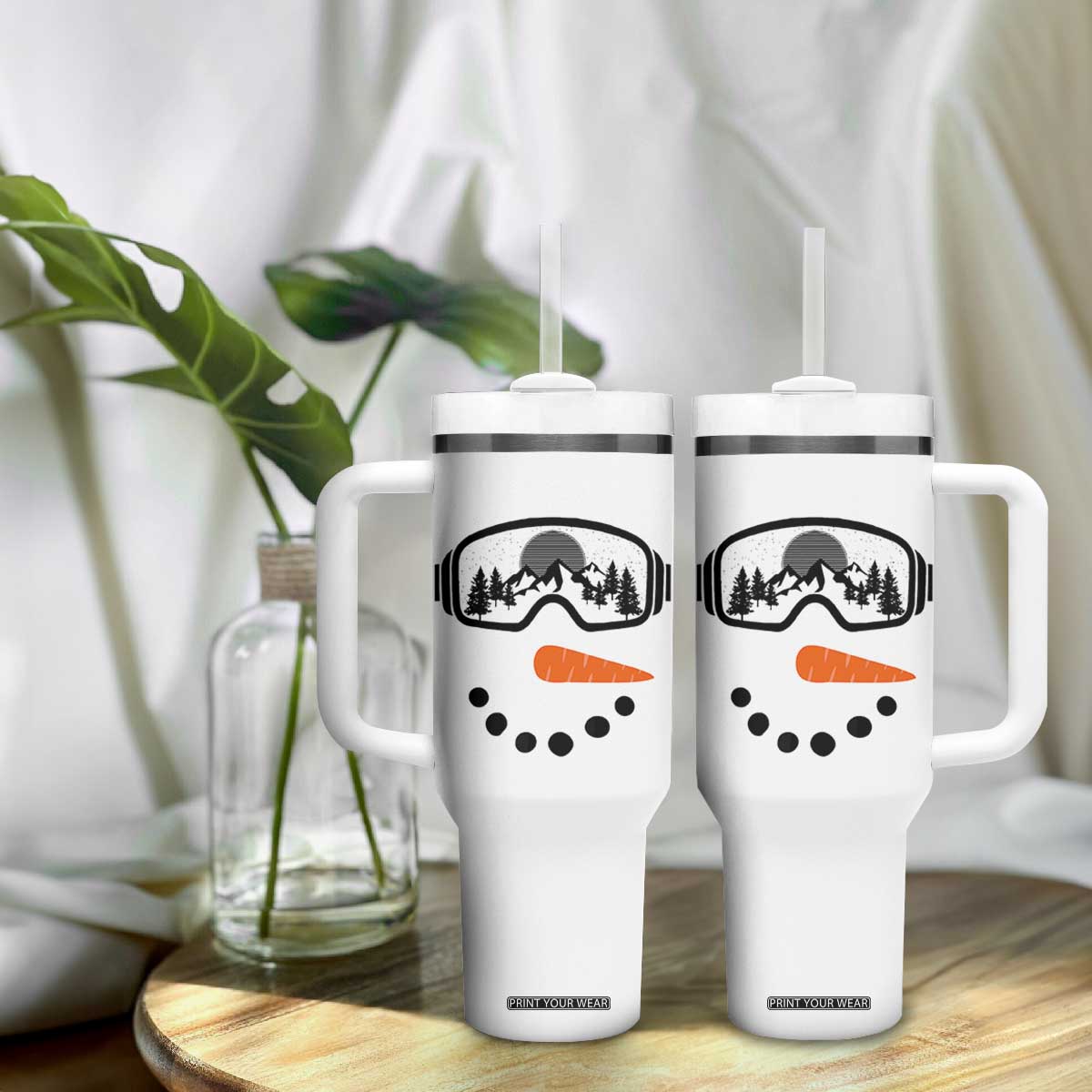 Ski Snowboard Snowman Face Tumbler With Handle Goggles Skiing Snow Ski Lover Skier TS10 Print Your Wear