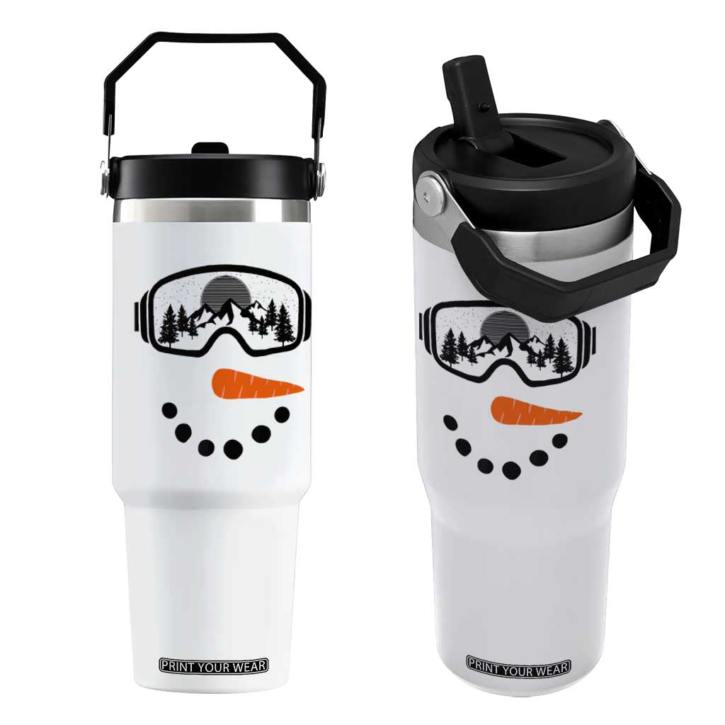 Ski Snowboard Snowman Face Flip Straw Tumbler Goggles Skiing Snow Ski Lover Skier TS10 One Size: 30 oz White Print Your Wear