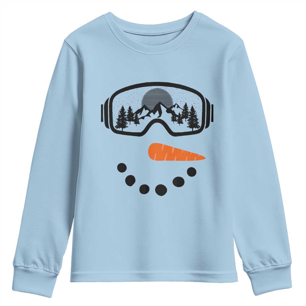 Ski Snowboard Snowman Face Youth Sweatshirt Goggles Skiing Snow Ski Lover Skier TS10 Light Blue Print Your Wear