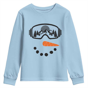 Ski Snowboard Snowman Face Youth Sweatshirt Goggles Skiing Snow Ski Lover Skier TS10 Light Blue Print Your Wear