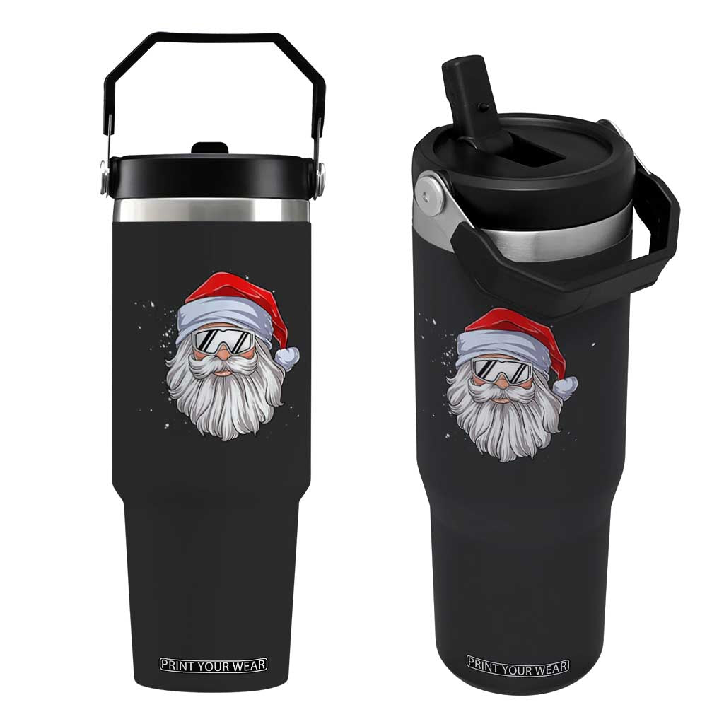Skiing Santa Face Christmas Flip Straw Tumbler Retro Ski Goggles Winter Sports Skiing Gift Snowboard TS10 One Size: 30 oz Black Print Your Wear