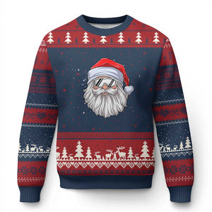 Skiing Santa Face Xmas Ugly Christmas Sweater Retro Ski Goggles Winter Sports Skiing Gift Snowboard TS10 Navy Red Print Your Wear