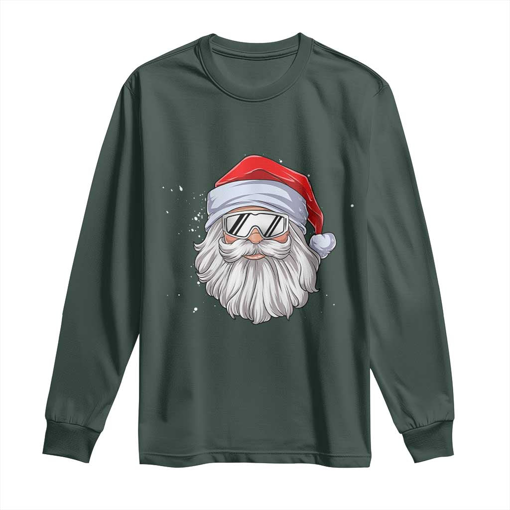 Skiing Santa Face Christmas Long Sleeve Shirt Retro Ski Goggles Winter Sports Skiing Gift Snowboard TS10 Dark Forest Green Print Your Wear