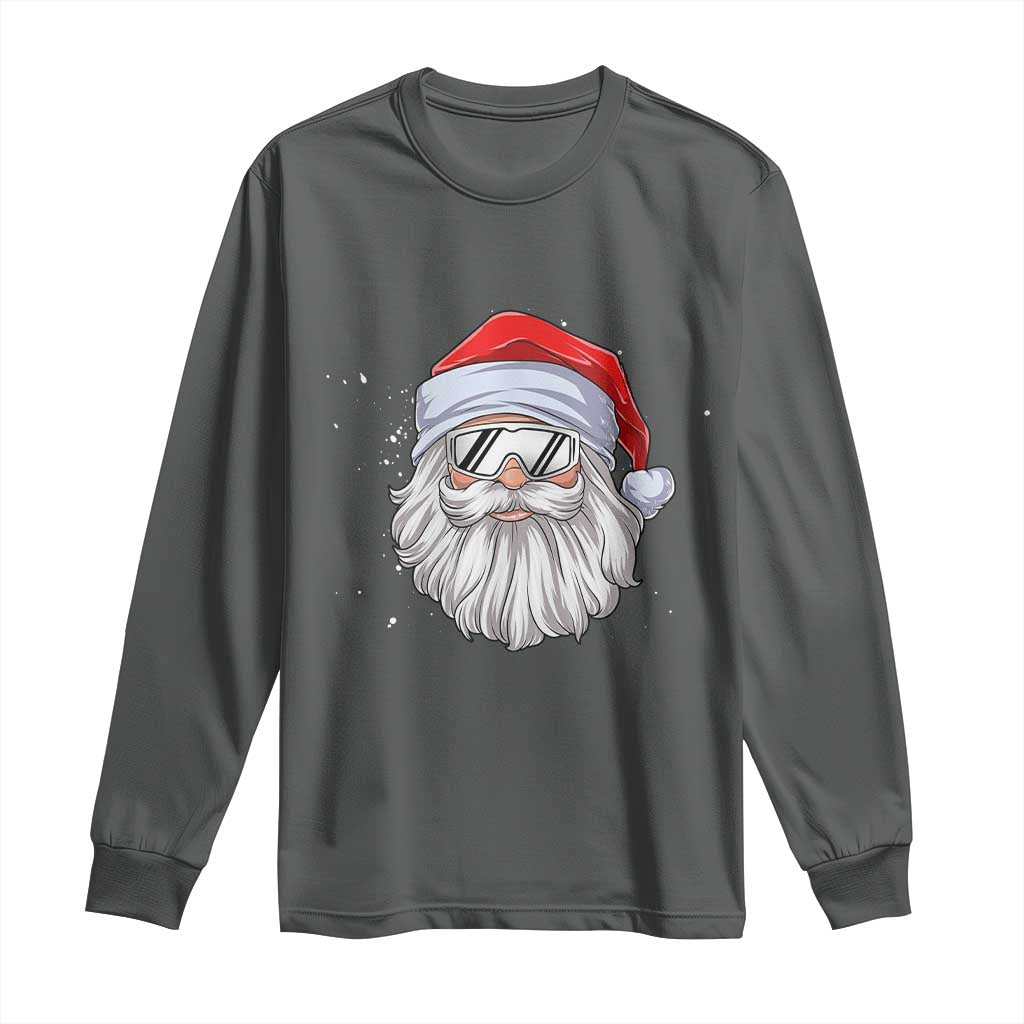 Skiing Santa Face Christmas Long Sleeve Shirt Retro Ski Goggles Winter Sports Skiing Gift Snowboard TS10 Dark Heather Print Your Wear