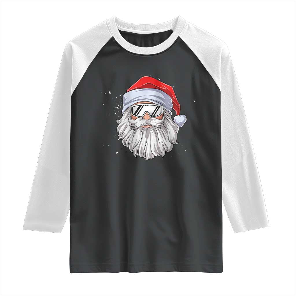 Skiing Santa Face Christmas Raglan Shirt Retro Ski Goggles Winter Sports Skiing Gift Snowboard TS10 Black White Print Your Wear